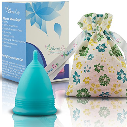 Athena Copa Menstrual  La copa menstrual más recomendada - Incluye una bolsa de regalo - Talla 2, Azul liso - ¡Ausencia de pérdidas garantizada!