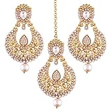 I Jewels Gold Plated Pearl Earring Set with Maang Tikka for Women (TE2341W)