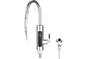 BAIFULAI Grifo con calentador de agua instantáneo, grifo eléctrico de calentador de agua, grifo de cocina de acero inoxidable con pantalla LED de temperatura, giratorio 360° para cocina, jardín, camping (220V