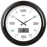 WIHY Stille Seiko Wanduhr Quarz Batterie Dekorative Einzigartige Wohnzimmer Runde Uhr Einfache Precisiond Elektronische Quarzuhr Home Wanduhr, 16 Zoll, Flat-Panel Lcd-542, Carbon Black