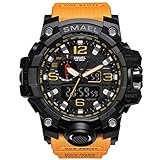 Männer Mode Beobachten Quarzwerk Wasserdicht Edelstahl Schließe Anzeige Zeit Datum, Mit Alarm Leuchtend Zeiger Beobachten, Orange