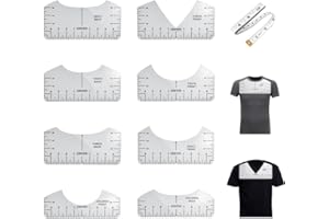KBNIAN 8 PCS Guide de Règle de T-Shirt Outil d'Alignement de T-Shirt Règles d'Alignement de T-shirt Règles pour T-shirts avec 1 Ruban à Mesurer Souple de 150 cm pour Col Rond et Col en V