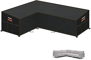 HEIMUNI Copertura Impermeabile Divano a Forma di L, Copertura Divano Giardino Angolare, Telo Copridivano Copertura per Mobili da Esterno Anti-UV, Antistrappo 222x286x90x80/65