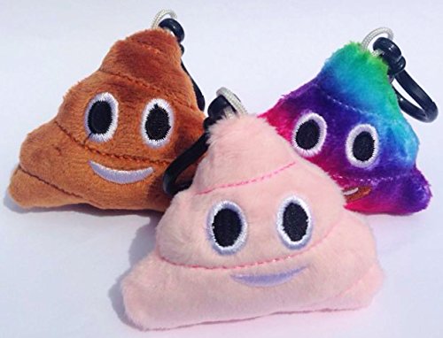 MK Collections Mini Emoji Poo Collection Keyring / Keychain Emoticon, Set of 3 (Princess, Rainbow and Brown) Soft stuffed plush toy 6cm Cute cushion pillows, A Novelty gift for kids party bags &amp; party filler / party supplies &amp; used as party favours, decoration or car accessories