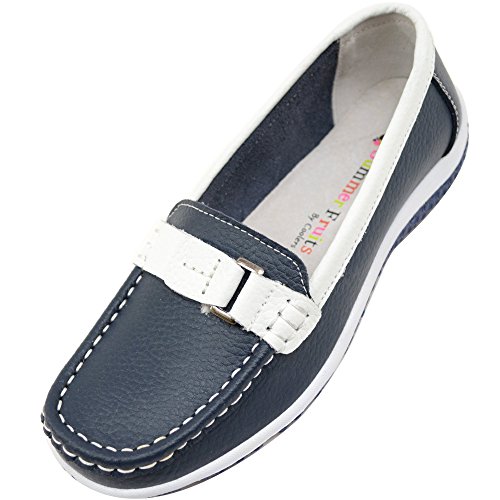 Ladies / Womens 100% Real Leather Slip On Summer / Holiday / Casual / Boat Shoes - Blueberry - UK 5