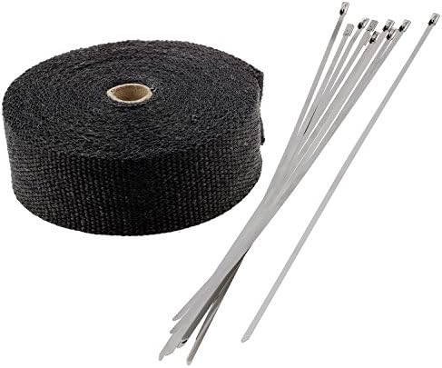 wivarra 15M Titanium Exhaust Heat Wrap Roll for Motorcycle Car Fiberglass Heat Shield Tape with 10 Stainless Ties 30CM