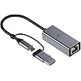 Amkette Super-Speed USB 3.0 + Type-C to RJ45 Gigabit Ethernet Adapter I 10/100/1000 MBPS Network LAN Speed I for Laptop, Desktop, Gaming Console,Chromebook and Macbook I Plug & Play I Fully Metal Body