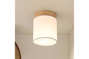 Doughelec Plafoniera Lampada da Soffitto 1 Faretti Rotonda, Legno Faretti da Soffitto Faretto da Parete Vintage Plafoniera 1 Luce E14 per Soggiorno Cucina Cameretta, Lampadina Non Inclusa