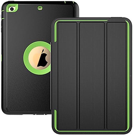 iPad Mini 3 Case, iPad Mini 2 Case, iPad Mini 1 Case , Three Layer Drop Protection Rugged Protective Heavy Duty iPad Case with Magnetic Smart Auto Wake / Sleep Cover for Apple iPad Mini 1/2/3 (Black/Green)