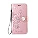 Produktbild Homikon PU Leder Hülle Glitzer Diamant 3D Blume Flip Brieftasche Handyhülle TPU Silikon Schutzhülle Lederhülle Kartenfächer Standfunktion Stoßfest Case Bumper für iPhone 7 Plus/8 Plus - Rose Gold