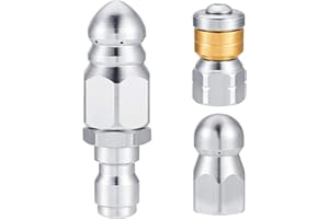 WANGCL 3 Stück Abwasserdüse, rotierende Knopfnase, Kanaldüse, Edelstahl, feste Kanaldüse, Ersatz-Kit für 1/4-Zoll-Hochdruckreiniger-Schlauch