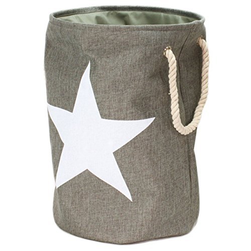 2er Set Wäschesäcke Wäschekörbe „Star“ Sterne im Vintage Look Grau & Weiß - 4
