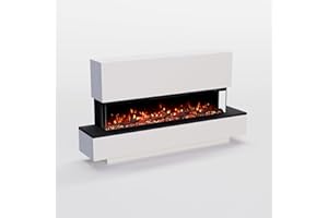 ‎GLOW FIRE GLOW FIRE Elektrokamin Cobalt mit realistischem 3D LED-Feuer - Stand-Elektrokamin mit Heizung und Kaminfeuer, App Steuerung, Knistereffekt & Timer, max. 1800 W, 137x75x29 cm, Weiss