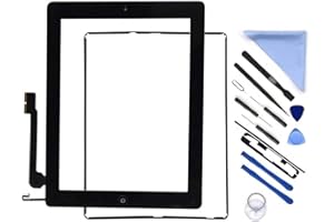 E SOUL Écran tactile de rechange pour iPad 4 A1458 A1459 A1460 iPad 4 avec bouton Home + support pour appareil photo + colle préinstallée + kit d'outils (Noir)