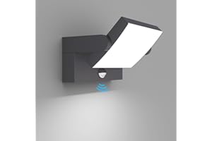 Klighten Lampa Zewnętrzna 24 W z Czujnikiem Ruchu, IP65, Ścienna do Użytku Wewnątrz i na Zewnątrz, Obrotowy Panel LED, Ogrodu, Balkonu, Wejścia, Antracytowa, 6000 K