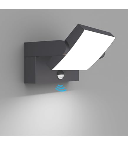 Jsdoin 50 W veiligheidsverlichting voor buiten, bewegingsmelder, 4500 lumen, 6500 K, PIR-veiligheidslamp, led-schijnwerper, IP66, waterdichte buitendaglicht-wandlamp met 2 m kabel voor garage