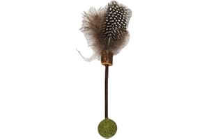JACK AND VANILLA, Jouet interactif pour Chat avec bâton, Balle d'herbe à Chat et Plume colorée, stimule l'instinct de Chasse, 15,5 cm, Vert/Brun, Modèle Herbals
