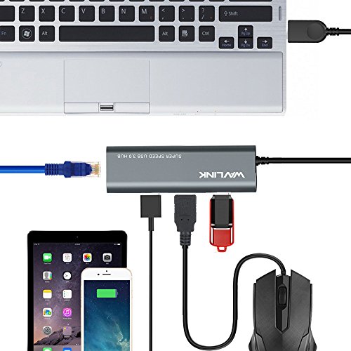 WAVLINK Aluminium 3-Port USB3.0 Hub mit Gigabit Ethernet-Anschluss für Macbook, Ultrabook, ChromeBook Pixel (Silber) - 4