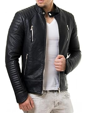 Prestige Homme Herren Kunst Lederjacke Biker Style Zipper Gesteppt PR19