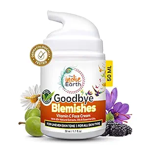 The Indie Earth Good Bye Blemishes Vitamin C Face Cream, For Uneven Skin Tone, Pigmentation & Blemish Removal With Gotu Kola, Mulberry Extract & Saffron 50 gm. Best Anti Blemish Natural Cream