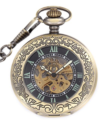 Unendlich UInfinite U Automatic Self-Wind Luminous Mechanical Pocket Watch Steampunk Style Hollow Skeleton Steel Pendant Necklace Golden