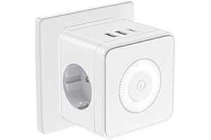 JEXPOWER Mehrfachsteckdose mit USB Steckdosenwürfel Ohne Kabel, 5-In-1 Mehrfachstecker SteckerwüRfel (Doppelstecker für Steckdose mit 2U1C), 250V 16A Steckdosenadapter mit Einer Nachtlampe, Power Cube-Weiß