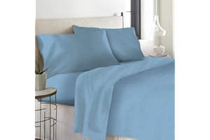 LARA MORADA - Set Completo Lenzuola Matrimoniali, 100% Cotone, Made In Italy, Tinta Unita, Per Letto Matrimoniale 2 Posti, Celeste