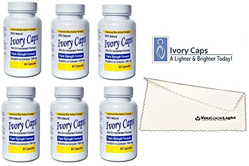 (Pack of 6) IvoryCaps Skin Whitening Lightening Glutathione Pills 100% Natural + 1 YouLookLight screen/phone cleaning cloth