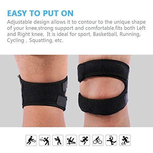 Knee Strap,Patella Bandage Kniegurt Einstellbare Knieschutz für Laufen, Springen, Basketball, Outdoor Sport oder Knie Schmerzlinderung, 11“ – 16“, Schwarz - 5