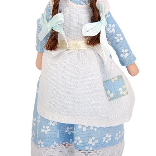 1:12 Puppenhaus Miniatur Blau Servent Girl Puppen blau Kleid Dekoration - 4