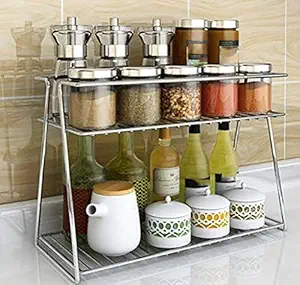 EverEx Stainless Steel Spice 2-Tier Trolley Container Organizer Organiser/Basket for Boxes