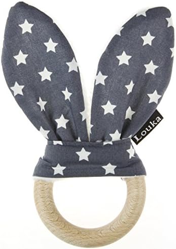 Louka Teether (Rabbit Ears with) – Beech Wood and Fabric. Unisex Baby Name – Handmade.