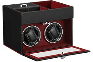 DRAIGERWAY Automatische Uhrenbeweger Box PU Leder Uhrengehäuse mit leisem Motor Netzteil für Automatikuhren