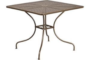 Flash Furniture 35.5SQ Steel Patio Table, Metal, Gold, 35.5" Square