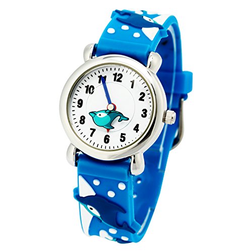 Reloj de Niños para Niños Niñas por Vinmori, Profesor de Tiempo 3D Reloj, Pulsera de Silicona Delfín Patrón Impermeabilizan Cuarzo, Mejor Regalo para Los Niños (Azul)