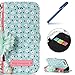 Produktbild iPhone 6 Plus Hülle, Schutzhülle für iPhone 6S Plus - Ysimee Blumen-Serie Ledertasche mit Perle Blume und Kette Stand Case Card Slot Leder PU Tasche Kasten Abdeckung Wallet für Apple iPhone 6 Plus 5.5" TPU Innen Damen Handtasche Handbag Muster Folio Smartphone Funktion Standfunktion Unterstützte Telefone und Magnetverschluss Schutzhülle Flip Case Bunte Muster Cove im Bookstyle+ Blau Stylus Pen, Blume- F