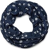 prima de fabricación styleBREAKER ligero fular de tubo con motivo marinero de ancla y timón, sedoso, chal, pañuelo, de señora 01016129, color:Azul oscuro-Blanco