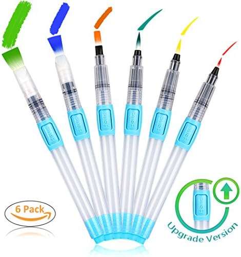 Watercolor Brushes Pens Set for Painting 6 set of Water Brush Pen Leakproof with Pentel Push Button Watercolor Brush Pens - Flat &amp; Rounded Tips-Travel Water Color Brush