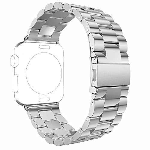 Für Apple Watch Armband 42mm Silber,Rosa Schleife® Edelstahl Metall Apple iWatch Armband Uhrenarmband Replacement Strap Armbänder mit Metallschließe für Apple Watch Sport & Edition Alle Versionen (nur für alle 42mm Versions)