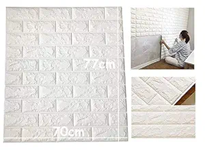 Lukzer (16 PC) 3D PE Foam Self Adhesive Brick Design Wall Stickers/DIY Wallpaper for Home Hotel Living Room Bedroom Cafe Decor (Thickness 8MM, 70 x 77 cm, White)