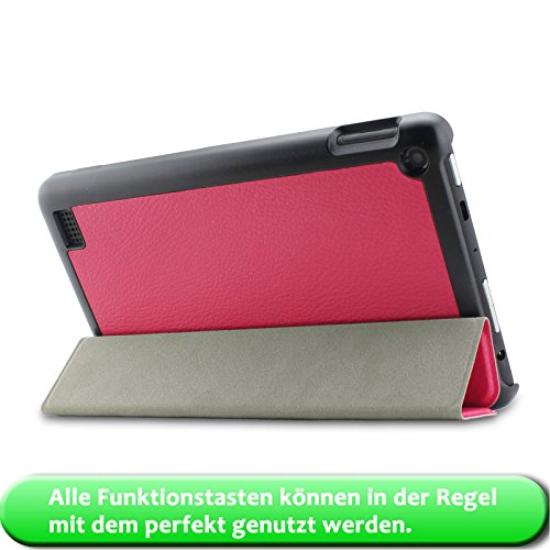 Fire 7 Zoll 2015 Hülle Case, Infiland Fire 7 Zoll Huelle Ultra Dünn Tri-Fold Muschel PU Leder Ultra Schlank Superleicht Ständer Shell Cover Schutzhülle Etui Tasche für Amazon Fire 7 Zoll 2015 (7-Zoll-Tablet, 5. Generation – 2015 Modell)(Magenta) - 7