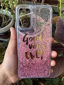 Sunny Fashion Back Cover for OnePlus 9 Good Vibes Only Designer Moving Liquid Floating Waterfall Girls Soft TPU Running Glitter Sparkle Back Case Cover for OnePlus 9 (Pink)