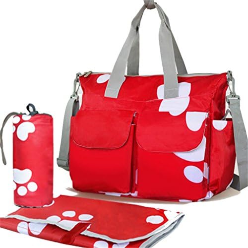 Baby Changing Shoulder Messenger Bags Waterproof and Machine Washable Yummy Mummy Changing Bag with Changing Mat Bottle Holder Stroller Clips Red Mum Diaper Changing Bag