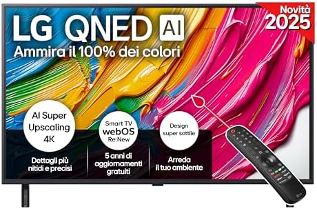 LG QNED AI QNED80 TV 43 pollici, Smart TV 4K, Processore α7 Gen8, Dynamic QNED Color, Design Super Slim, webOS con AI e telecomando puntatore AI, Gaming con VRR 4K@60Hz, 43QNED80A6A 2025