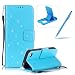 Produktbild iPhone 4S Hülle Lanyard Leder Brieftasche Case,iPhone 4 Strap Schutztasche Leder Hülle,Herzzer Prämie Bling Glitzer Diamanten Einfarbig [Schmetterling Blätter Geprägte Geschnitzte] PU Leder Geldbörse Bookstyle Magnet Kartenfach Schutzhülle Tasche Leder Handyhülle Case Cover für iPhone 4/4S + 1 x Frei Blau Handy Halterung Ständer + 1 x Frei Blau Touch Pen Stift Stylus - Blau