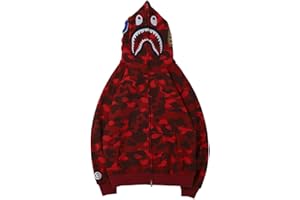 MINIDORA Uomo Felpa con Cappuccio Giacca con Cappuccio E Zip Tessuto Liscio con 3D Stampato di Squalo Camuffare Pullover