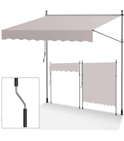 HENGMEI Klemluifel, balkon, luifel, intrekbaar, balkonluifel, zonwering zonder boren, in hoogte verstelbaar (250 x 120 cm, grijs