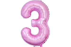 VTHOVIWA Luftballon Zahl 3 Rosa Zahlenballon Luftballon 3 Geburtstag, Foil Nummer Ballon Zahl 3 Folienballon Party Deko - 101cm - Helium Unterstützen