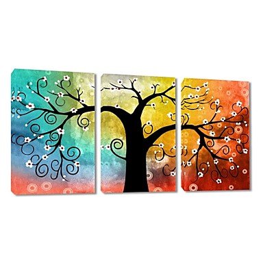 Leinwand-Set von 3 botanisch bunt hoffnungsvolle Lebensbaum Leinwand Druck fertig zum Aufh?ngen , 20″ x 28″ - 3