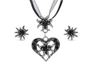 Bieiyhe Trachtenschmuck Damen Set, Dirndl Schmuck Oktoberfest Accessoires, Trachtenkette und Ohrringe, Outfit zum Oktoberfest, Dirndl Halskette, Dirndlschmuck Herz mit Edelweiss